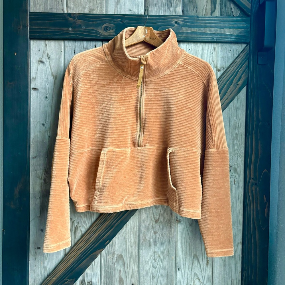 Prana velvet ribbed crop pull over sweater size large